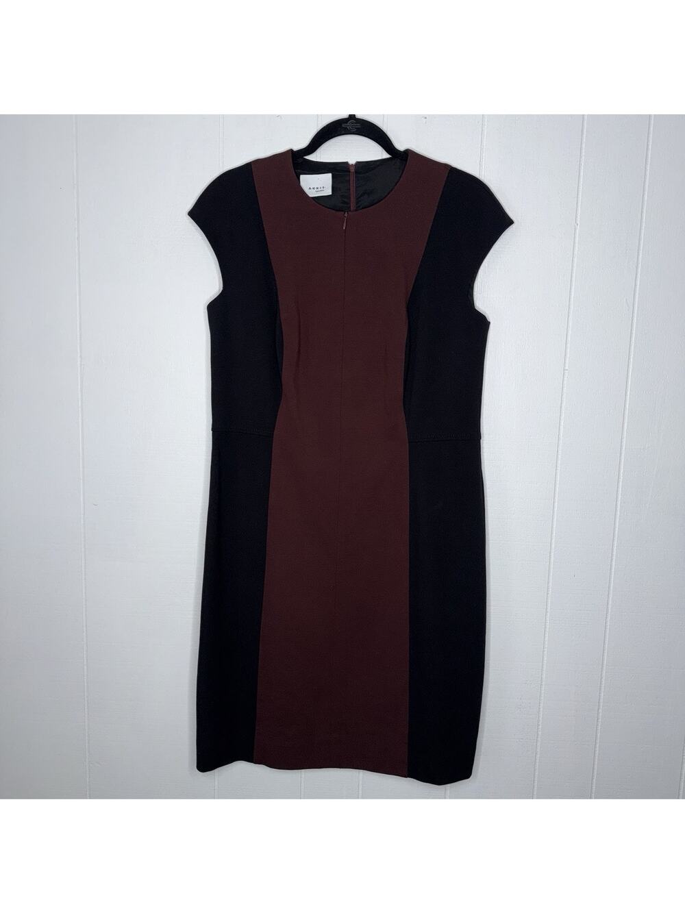Akris Punto Women’s Colorblock Cap Sleeve Sheath Dress Career Burgundy Black 12